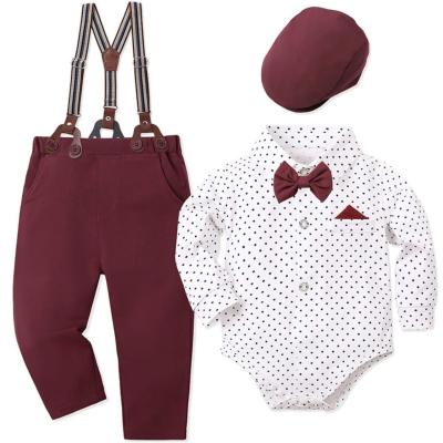 Baby Boy Formal Suspender Outfit Set with Bow Tie & Cap